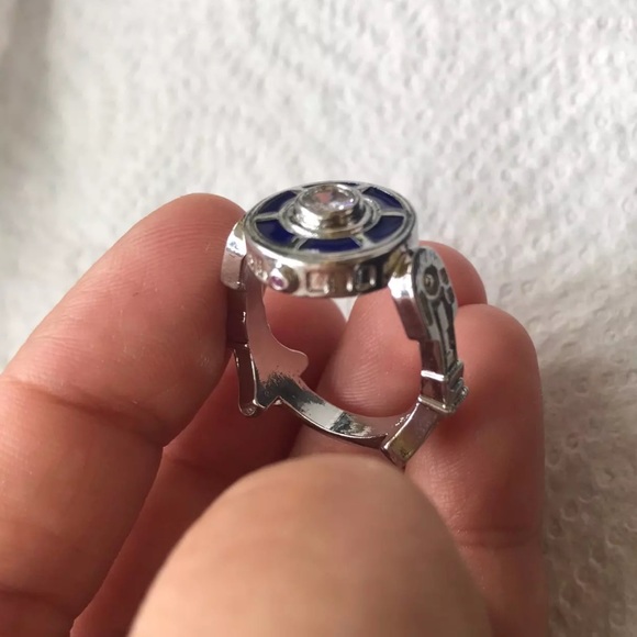 New Unisex Stamped S925 Sterling Silver Sapphire Handmade Star Wars R2D2 Ring - Picture 4 of 9